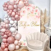 Aperturee - Pink Floral Leaf Spring Baby Shower Arch Backdrop